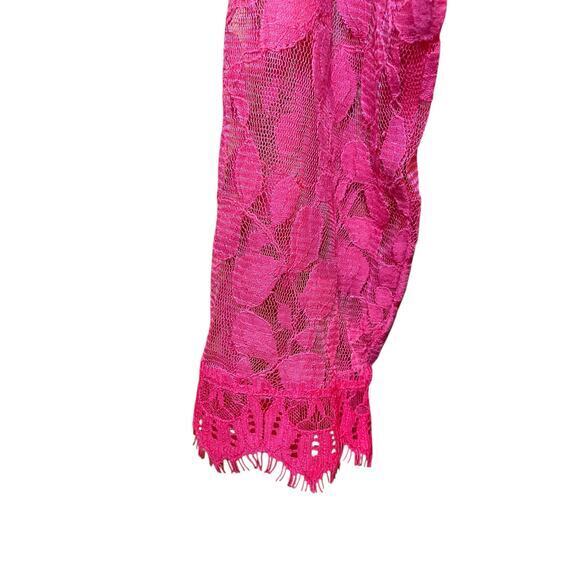 Free People FP Women 2 Floral Mesh Lace Mini Dress Red Lace Overlay 3/4 Sleeves - Picture 8 of 14